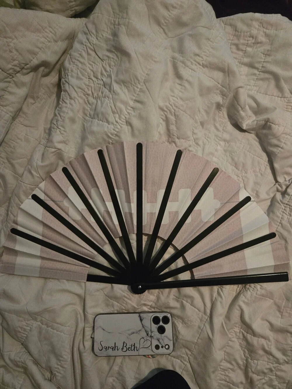 Large Football Folding Hand Fan Silky Fabric Game Day 24 Inch NWOT